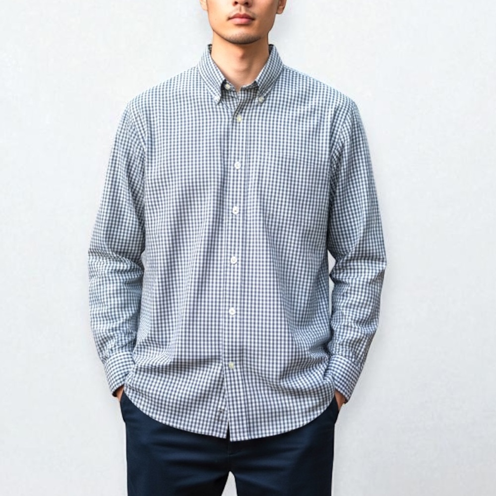 Lands' End Men's Black and White Gingham Shirt